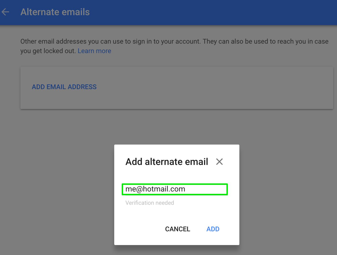 Fill non-Gmail address